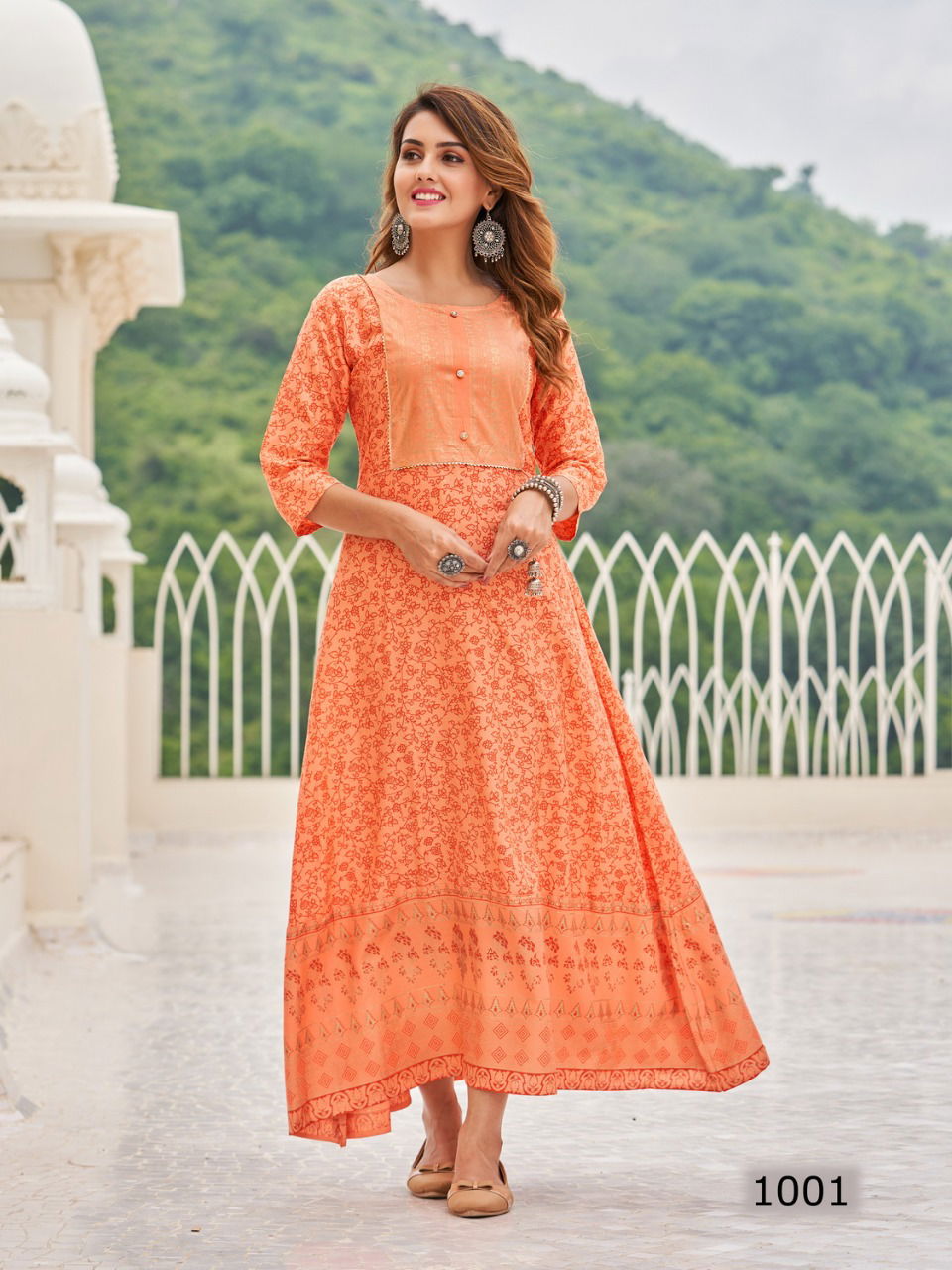 Radhika Twinkle Rayon Printed Ethnic Wear Anarakli Kurti Collection